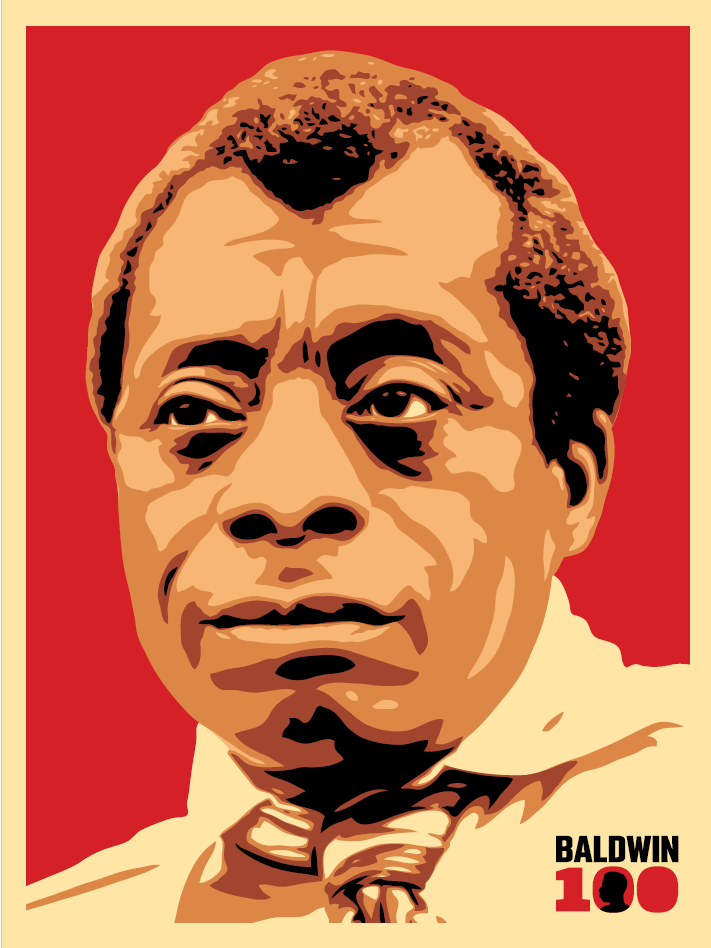 illustration of james baldwin with title Baldwin 100